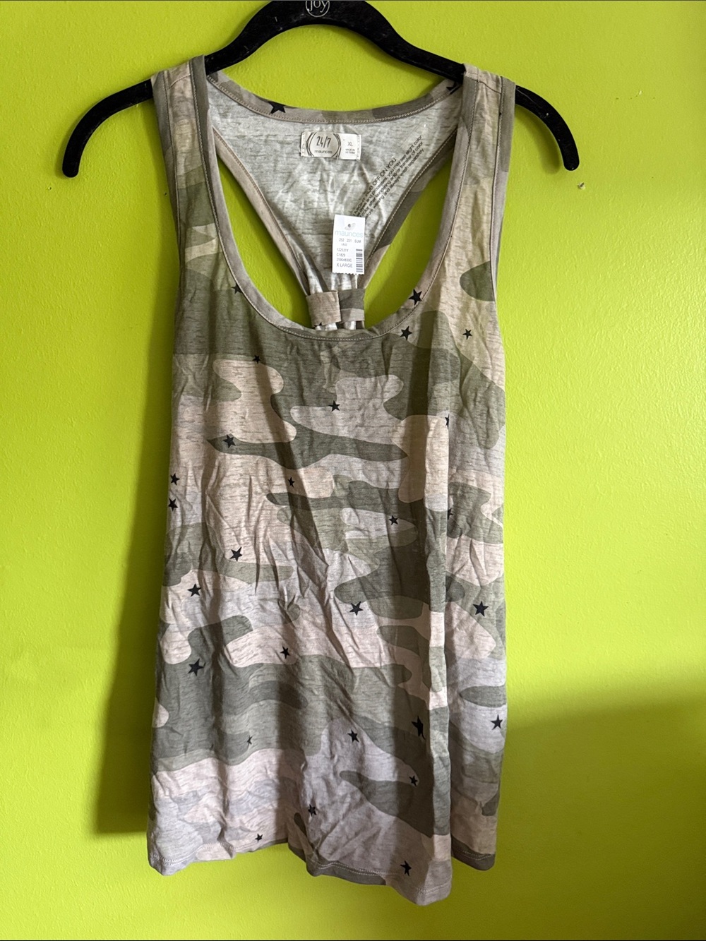 NWT Maurices Green Camo Tank Top With Black Stars Size XL